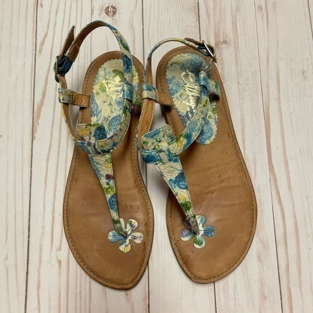 Anthropologie Miss Albright Leather Colorful Thong Sandals Flats Women's Size 7